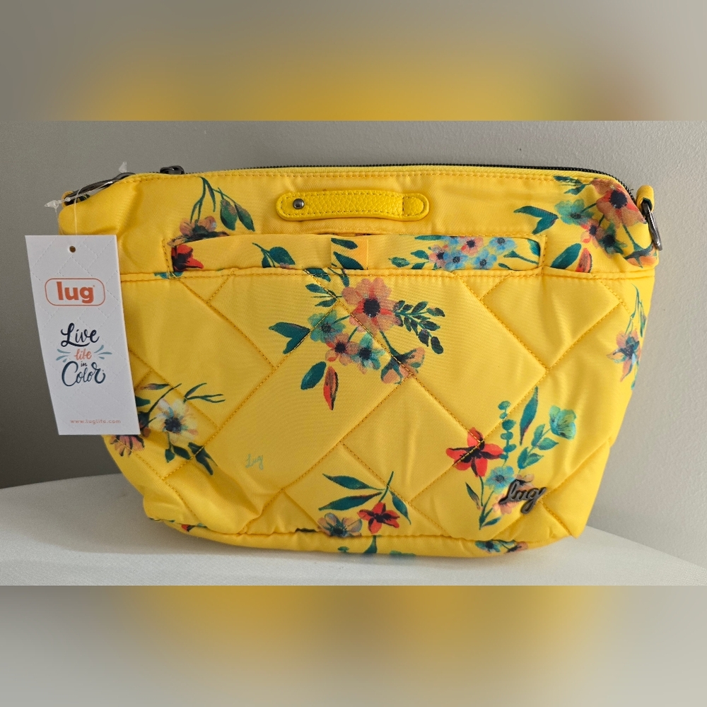 Lug RFID Medium Crossbody Multi-Strap Flare 2 Bouquet Yellow NWT 12.5 x 8